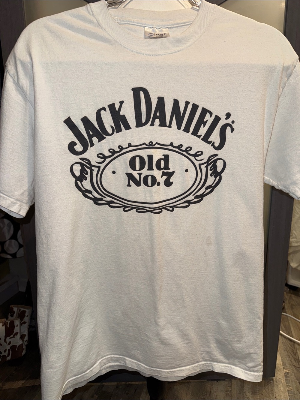 Jack Daniels White Tee with Black Old No.7 Emblem